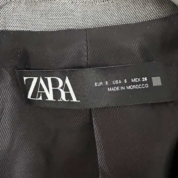 ZARA Gray Tailored Double Button Blazer Women's Small Glen 540 - Picture 8 of 10